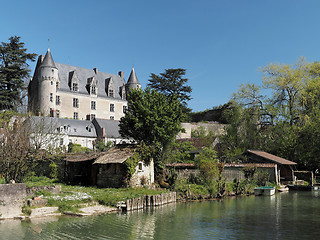 Image showing Montresor village and castle seen from the Indrois river, France