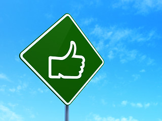 Image showing Social network concept: Like on road sign background