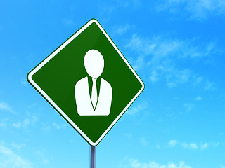 Image showing Finance concept: Business Man on road sign background