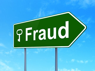 Image showing Protection concept: Fraud and Key on road sign background