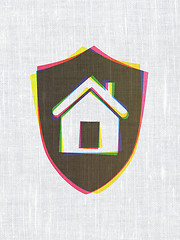 Image showing Protection concept: Shield on fabric texture background