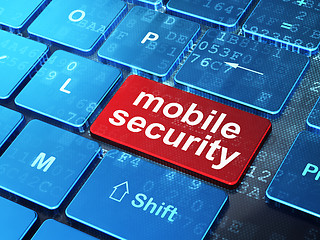 Image showing Safety concept: Mobile Security on computer keyboard background