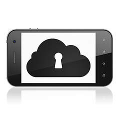 Image showing Cloud computing concept: Cloud With Keyhole on smartphone