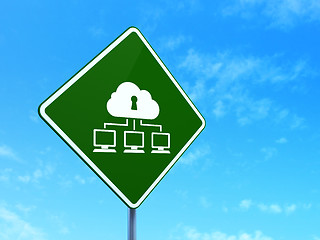 Image showing Safety concept: Cloud Network on road sign background
