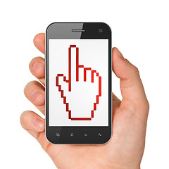 Image showing Social network concept: Mouse Cursor on smartphone