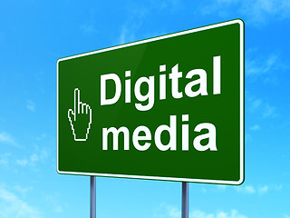 Image showing Marketing concept: Digital Media and Mouse Cursor on road sign