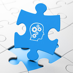 Image showing Data concept: Head With Gears on puzzle background