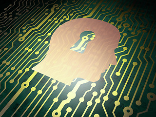 Image showing Security concept: circuit board with Head With Keyhole