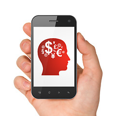 Image showing Education concept: Head With Finance Symbol on smartphone