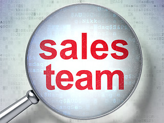 Image showing Advertising concept: Sales Team with optical glass