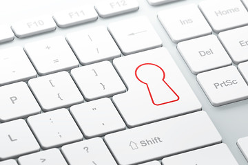 Image showing Safety concept: Keyhole on computer keyboard background