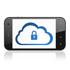 Image showing Cloud computing concept: Cloud With Padlock on smartphone