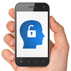 Image showing Business concept: Head With Padlock on smartphone