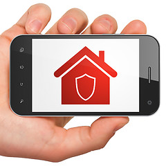 Image showing Safety concept: Home on smartphone