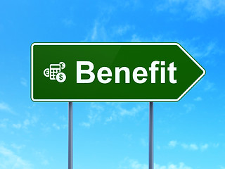 Image showing Business concept: Benefit and Calculator on road sign background