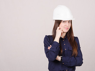 Image showing Portrait of pensive girl in a helmet