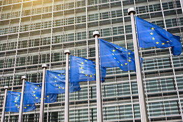 Image showing European Union flags in front of the Berlaymont