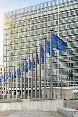 Image showing European Union flags in front of the Berlaymont