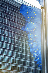 Image showing European Union flags in front of the Berlaymont