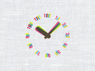 Image showing Timeline concept: Clock on fabric texture background