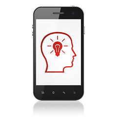 Image showing Education concept: Head With Lightbulb on smartphone