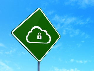 Image showing Cloud computing concept: Cloud With Padlock on road sign