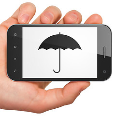 Image showing Privacy concept: Umbrella on smartphone