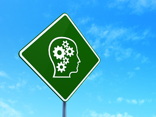 Image showing Education concept: Head With Gears on road sign background