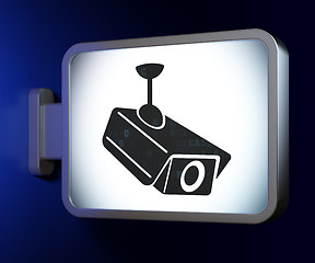 Image showing Protection concept: Cctv Camera on billboard background