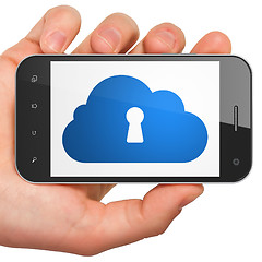 Image showing Cloud computing concept: Cloud With Keyhole on smartphone