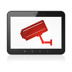 Image showing Privacy concept: Cctv Camera on tablet pc computer