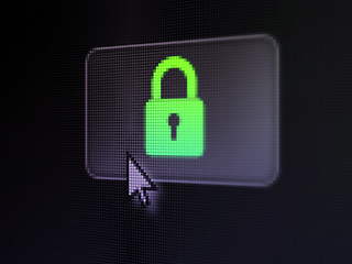 Image showing Data concept: Closed Padlock on digital button background