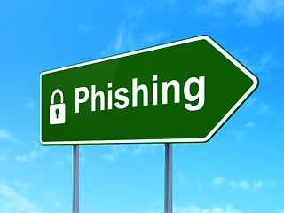 Image showing Safety concept: Phishing and Closed Padlock on road sign