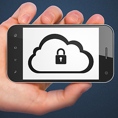 Image showing Cloud technology concept: Cloud With Padlock on smartphone