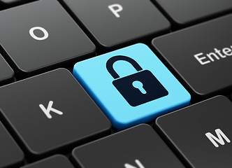 Image showing Safety concept: Closed Padlock on computer keyboard background