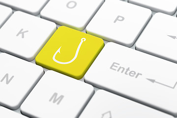 Image showing Protection concept: Fishing Hook on computer keyboard background