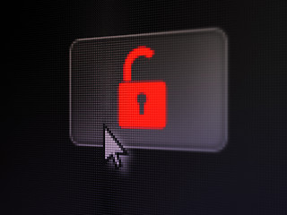 Image showing Information concept: Opened Padlock on digital button background