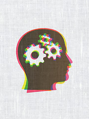 Image showing Information concept: Head With Gears on fabric texture backgroun