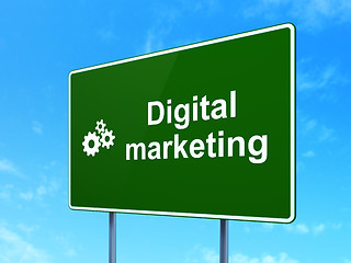 Image showing Advertising concept: Digital Marketing and Gears on road sign