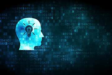 Image showing Marketing concept: Head With Light Bulb on digital background