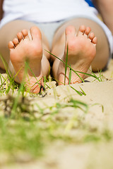 Image showing baby foot on the beach