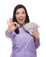 Image showing Mixed Race Woman Holding the New One Hundred Dollar Bills