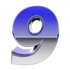 Image showing Chrome number 9 with color gradient reflections isolated on white