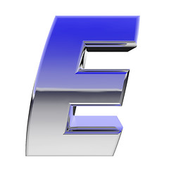 Image showing Chrome alphabet symbol letter E with color gradient reflections isolated on white