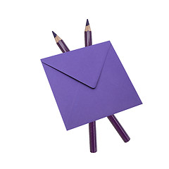 Image showing Purple envelope and pencil