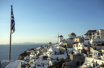 Image showing Blue and white church of Oia village, Santorini 