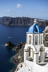 Image showing view of caldera with churches 