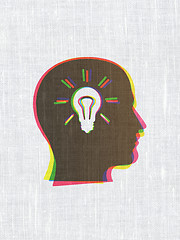 Image showing Business concept: Head With Light Bulb on fabric texture backgro