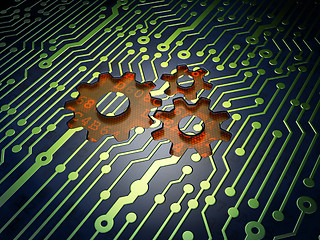 Image showing Marketing concept: Gears on circuit board background