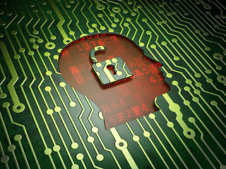 Image showing Finance concept: Head With Padlock on circuit board background